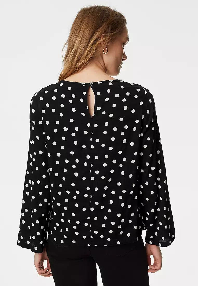 Cotton Blend Polka Dot Top