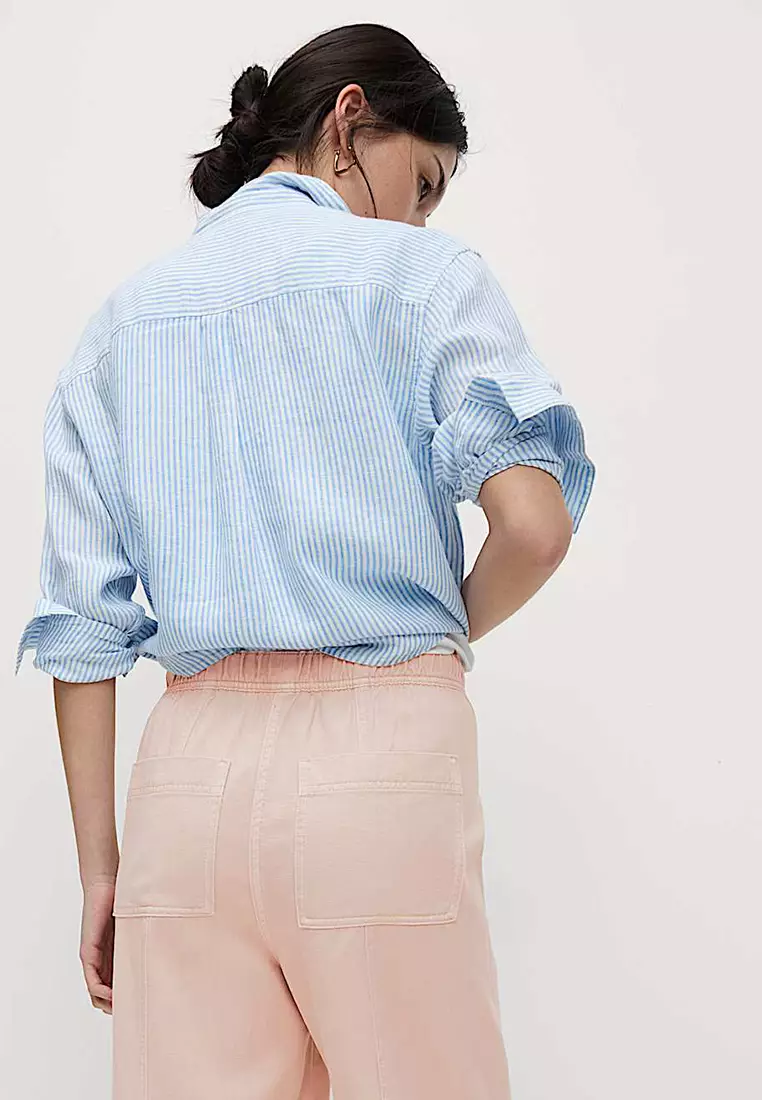 Drawstring Pull On Garment Dye Cropped Tapered Trousers