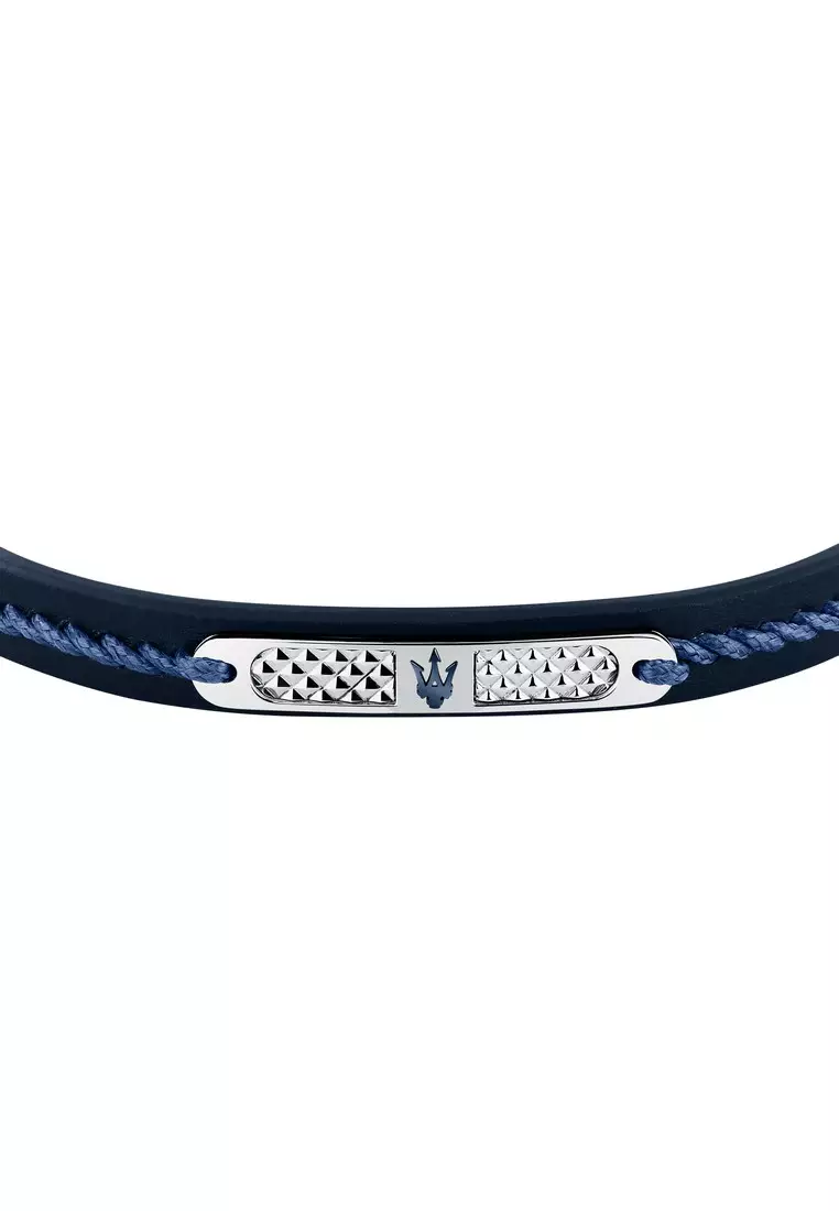Maserati Leather Bracelet ,Men's Jewels ,Stainless Steel,19+3.5cm, Blue Recycled Leather, JM525AVE32（Adjustable）