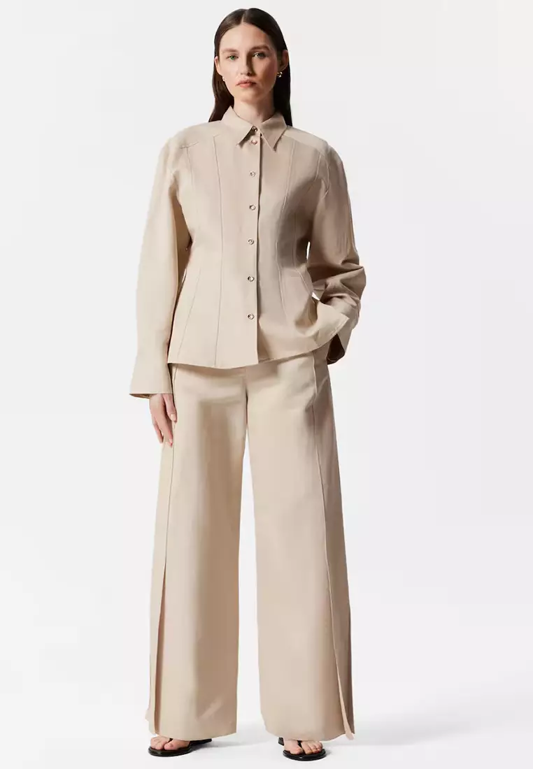 Wide-Leg Side-Slit Trousers