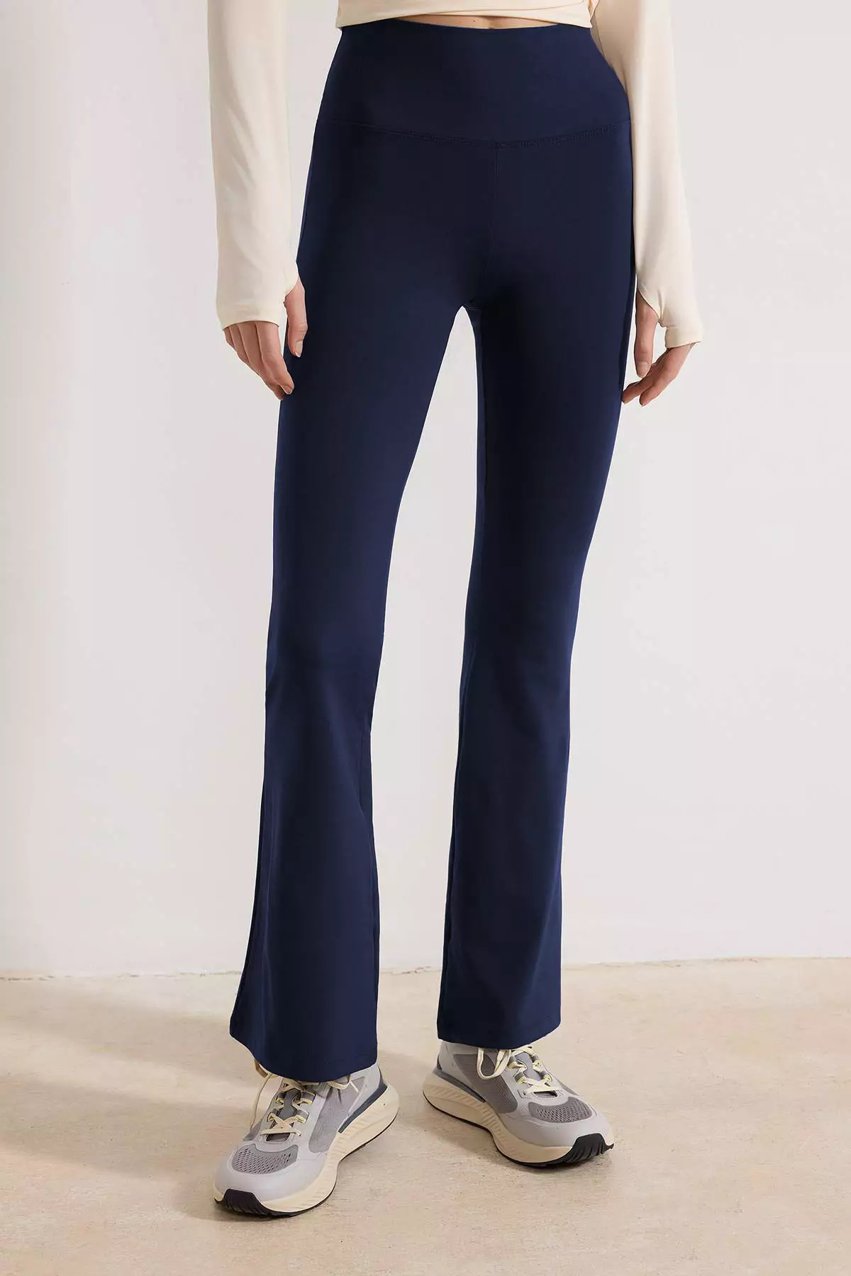 Navy Blue Brushed Soft Fabric Flare/Spanish Leg Knitted Sports Leggings Thmss26Ty00016