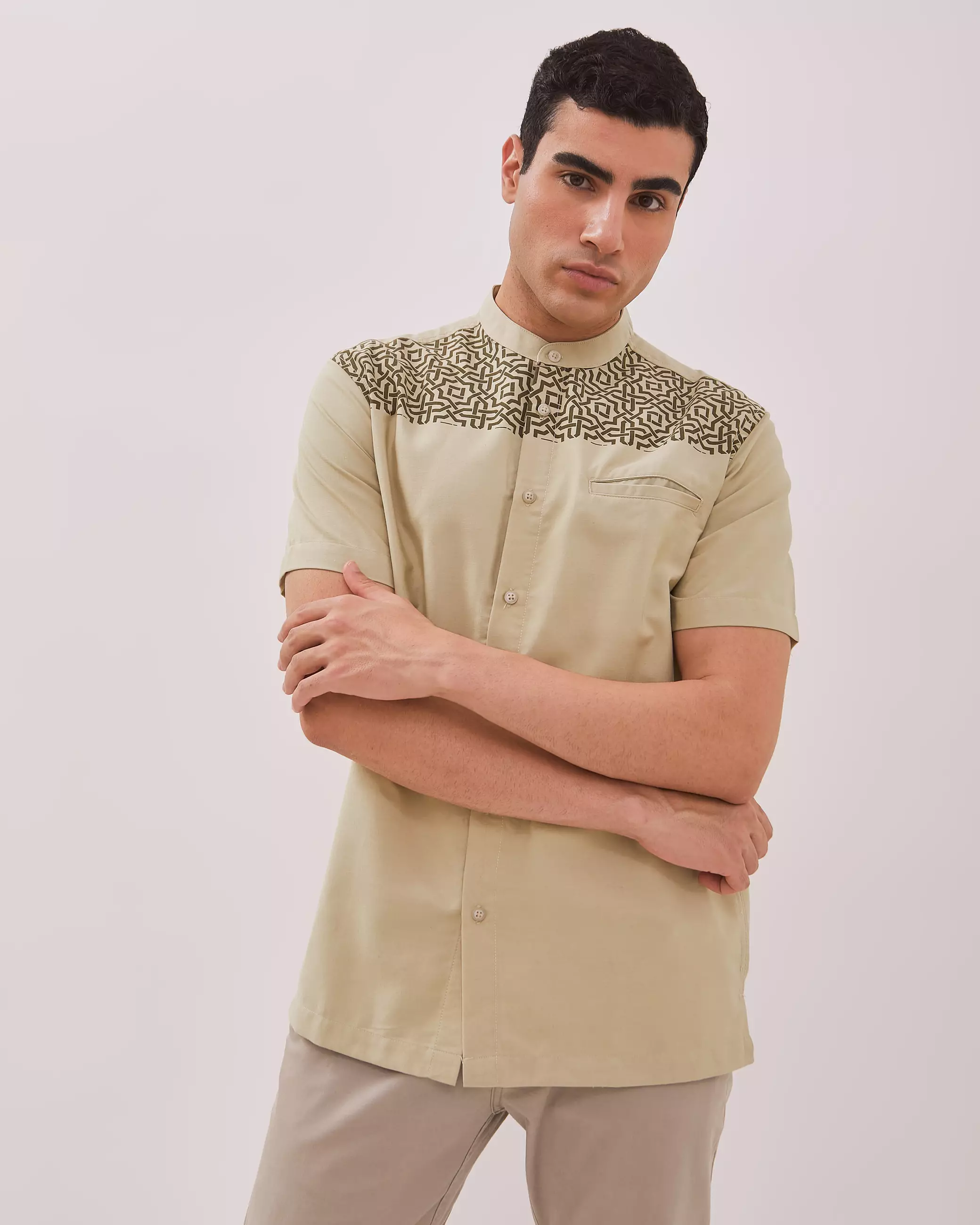 AMK Kemeja Koko Pria Lengan Pendek KK BB Ammar Ss Khaki