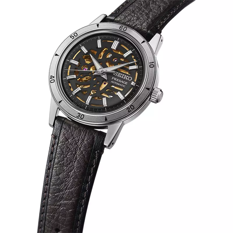 Jam Tangan Pria Seiko Presage SSA461J1 Style60s Automatic Skeleton Dial Brown Leather Strap