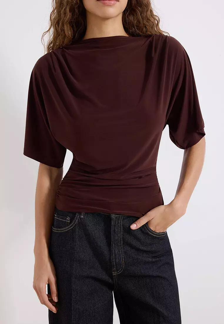 Boat Neck Batwing Sleeve Blouse