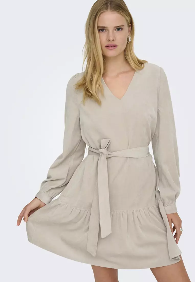 Long Sleeve Cord Belt Dress