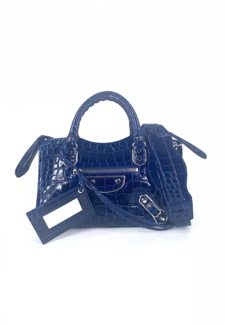 Jual Balenciaga Balenciaga Metallic Edge Croc-Embossed Mini City Navy ...