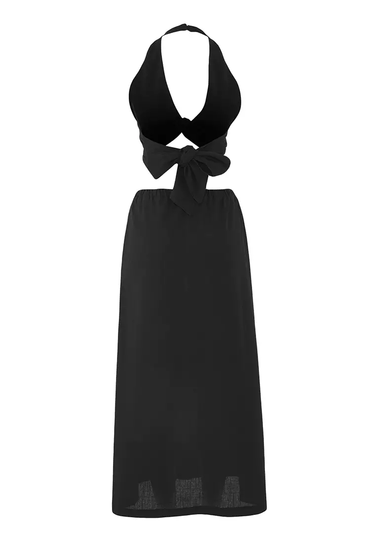 Black Woven Flamed Cotton Beach Blouse Skirt Set TBESS25AU00070