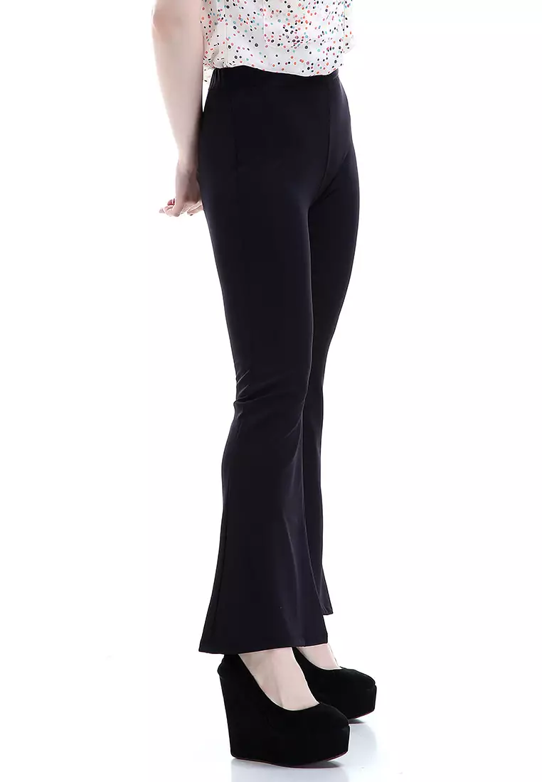 Zahlee Celana Cutbray Wanita Long Pants Woman Highwaist Kasual Bawahan - Hitam