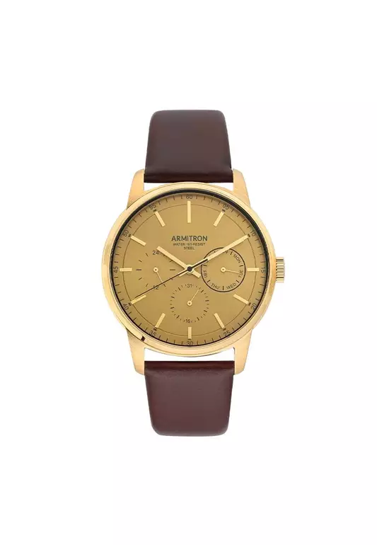 Men's Brown Leather Strap Analog Watch AR-20/5431GDGPBN