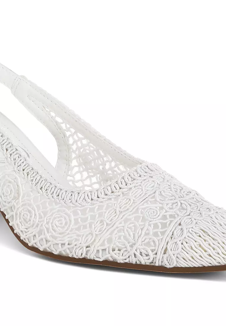 Woven Design Slingback Sandals in White