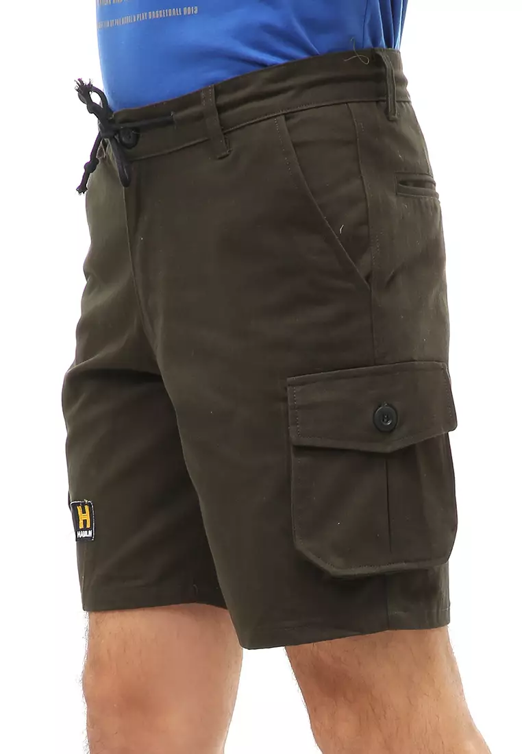 Rishham Short Pants Celana Cargo Pendek Kasual Pria Material Cotton Twill ORIGINAL - Army