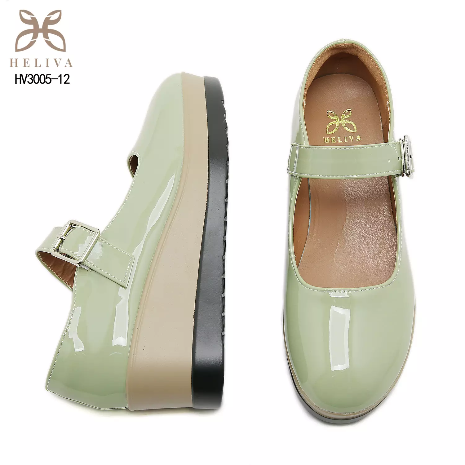 Heliva Mikha Glossy Strap Wedges with Feminine Charm Heel 5.5cm HV3005-12