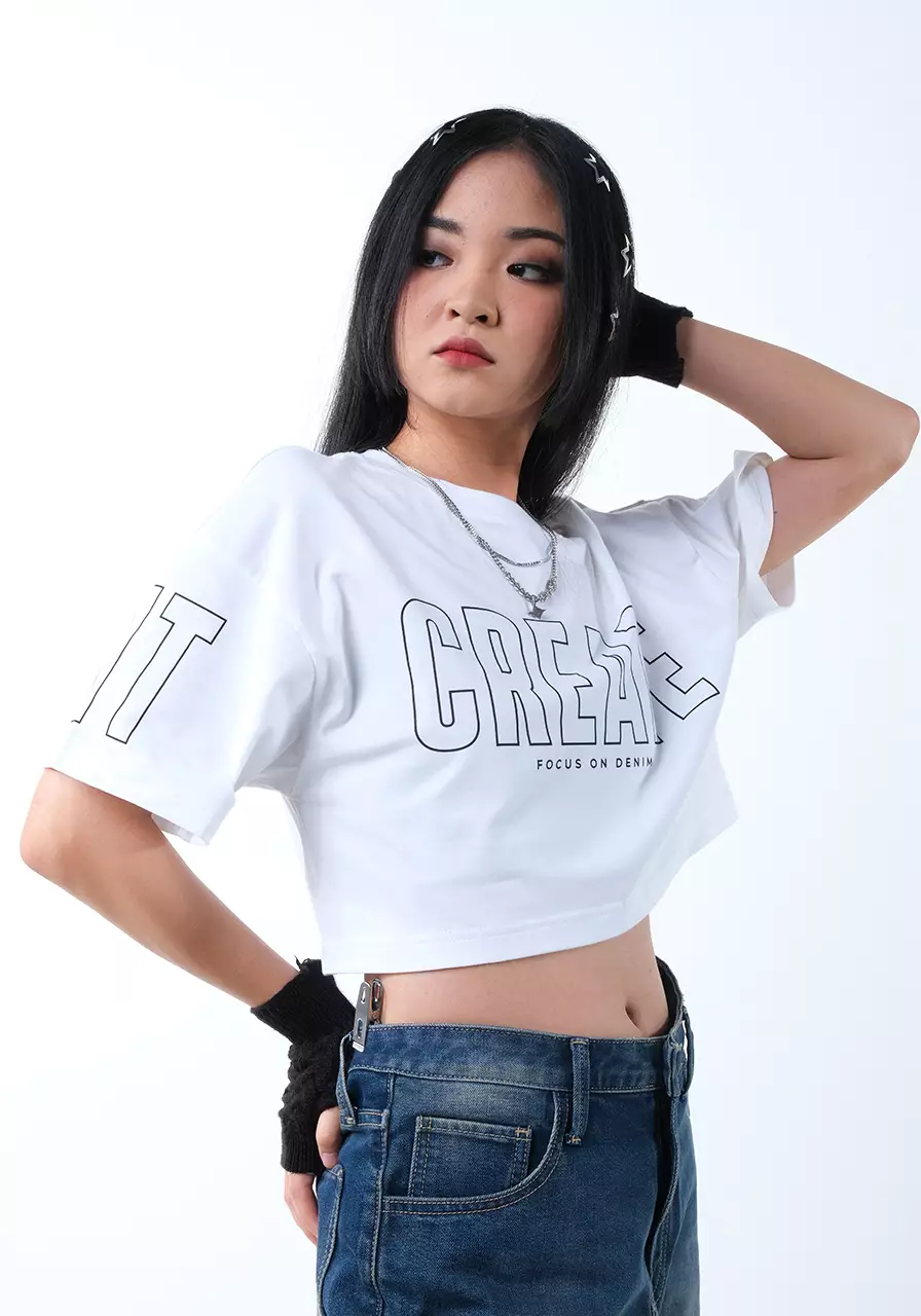 Kaos Wanita Cropped Emma White