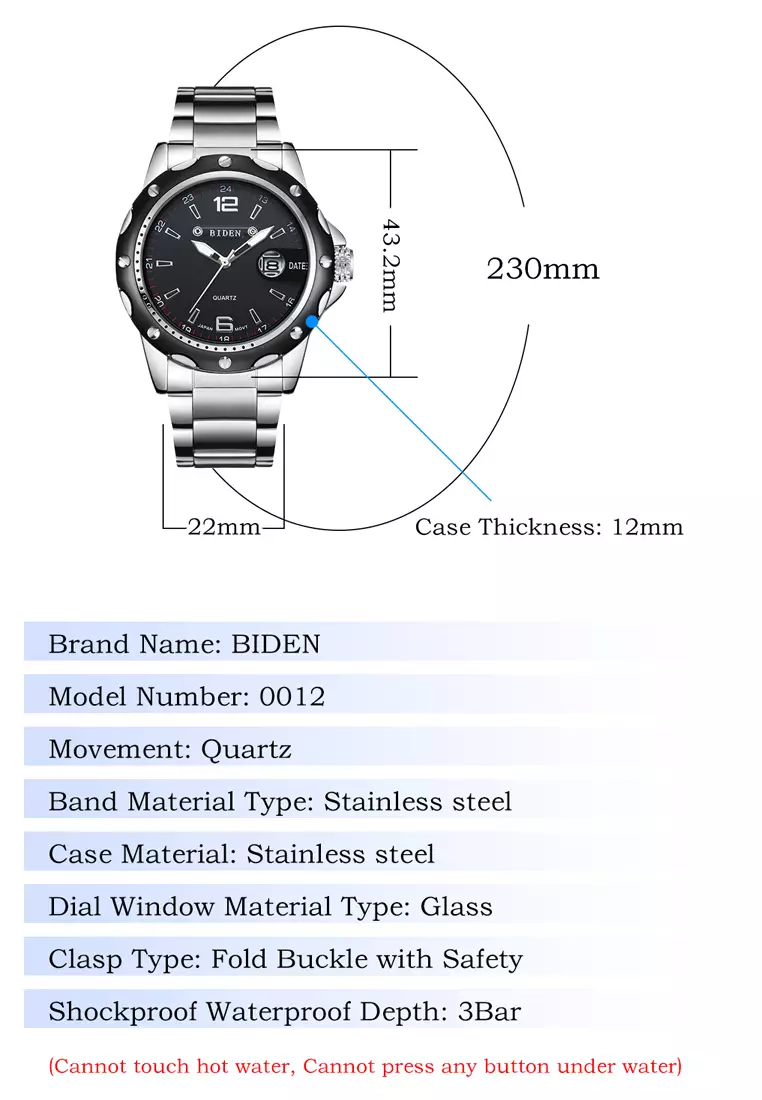jam tangan pria Biden bisnis fashion sport stainless steel waterproof