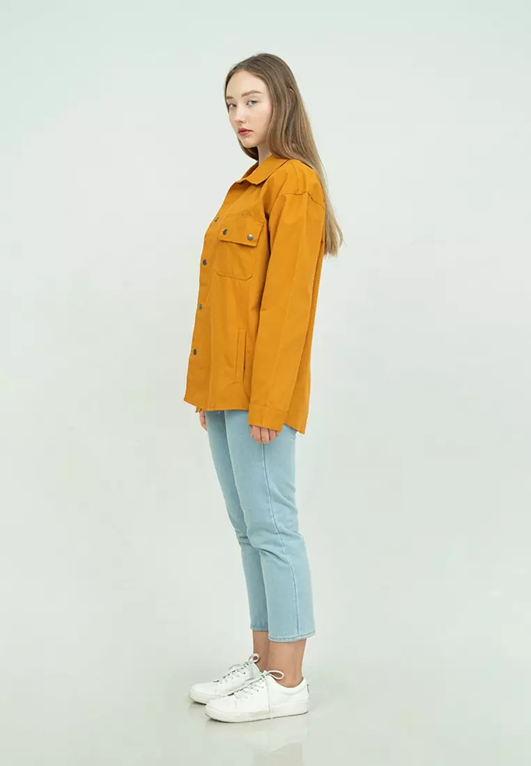 Jaket parka outer jaket wanita semi parka warna Mustard unisex