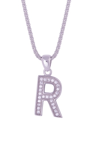 SHANTAL JEWELRY grey and white and silver Cubic Zirconia Silver Alphabet Letter 'R' Necklace SH814AC97KDESG_1