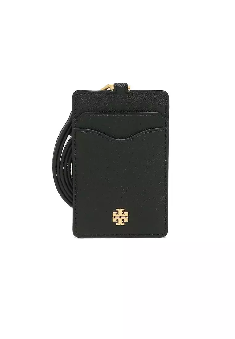 Tory Burch Emerson Leather ID Lanyard With Keyring Black 136584