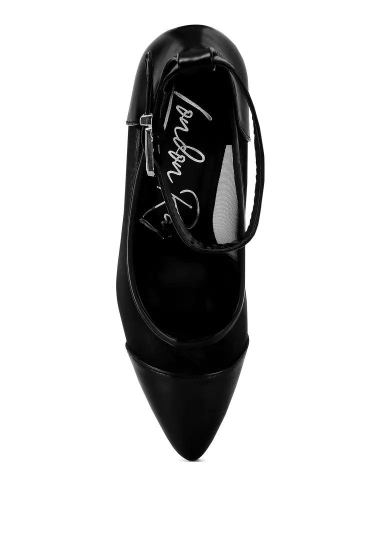 Black Pointy Toe Ankle Strap Pumps