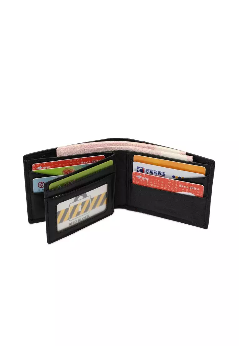 Men's RFID Genuine Leather Bi Fold Center Flap Short Wallet