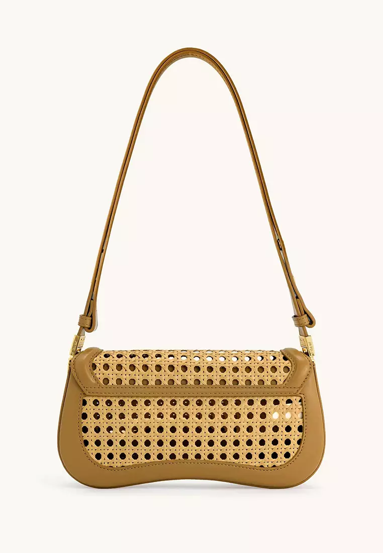Joy Faux Bamboo Woven Shoulder Bag - Brown