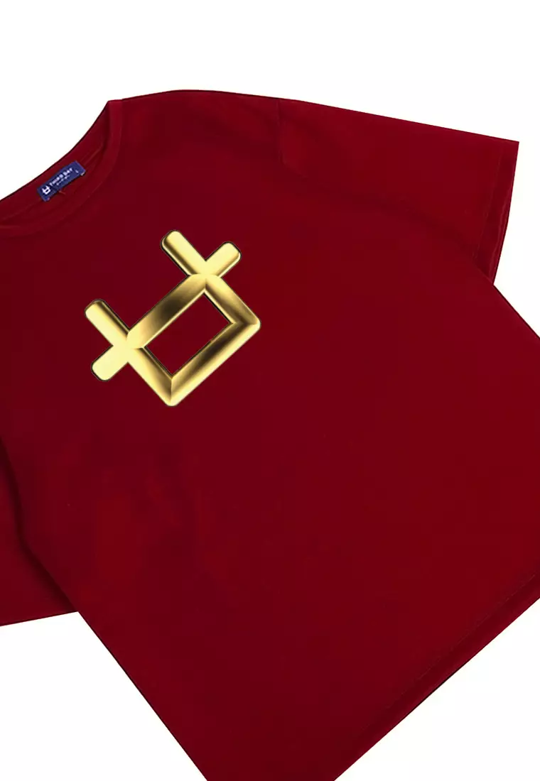 MTP36 kaos oversize aesthetic unik 3d gold plate third day logo bahan scuba tebal merah maroon