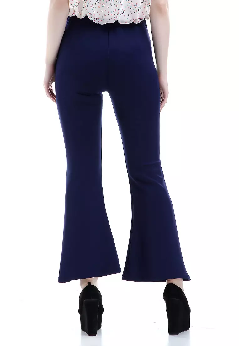 Zahlee Celana Cutbray Wanita Long Pants Woman Highwaist Kasual Bawahan - Navy