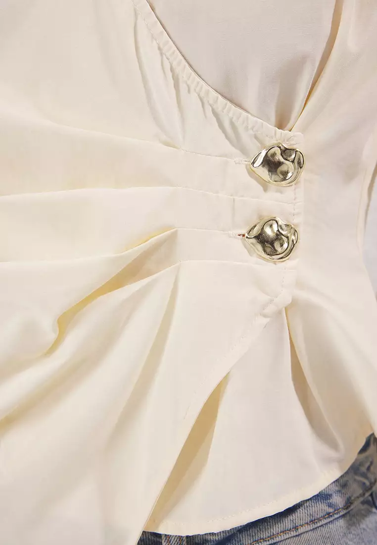 Light Yellow Double Breasted Woven Blouse TWOSS25BZ00170