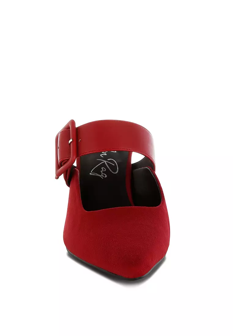 Sepatu Mules Runcing Microfiber Warna Merah