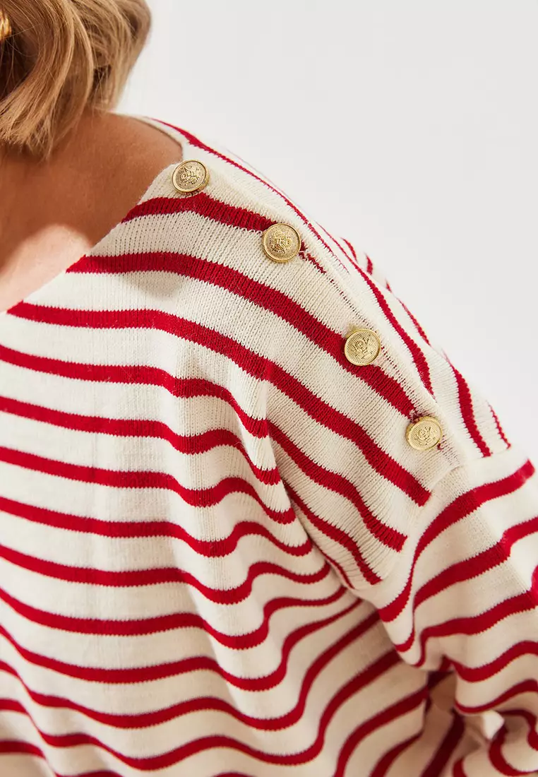 Women's Striped Shoulder Buttoned Sweater 20247511