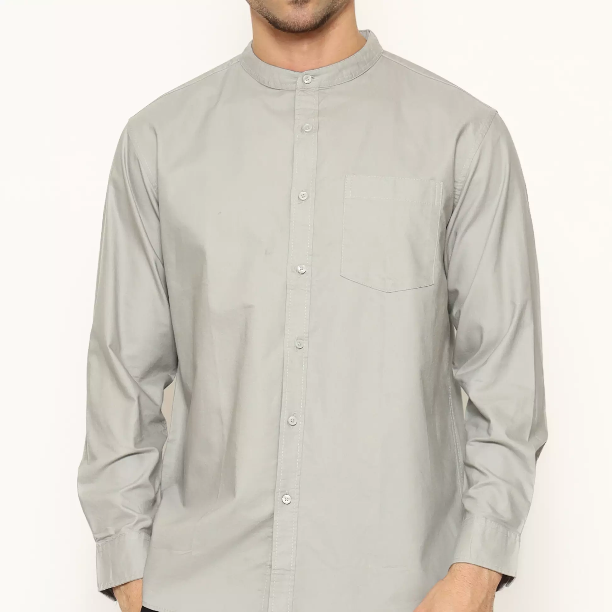 Schoeller Baju Koko Pria Lengan Panjang Warna Light Grey | SHQKCLKKQO102QCTNQNM