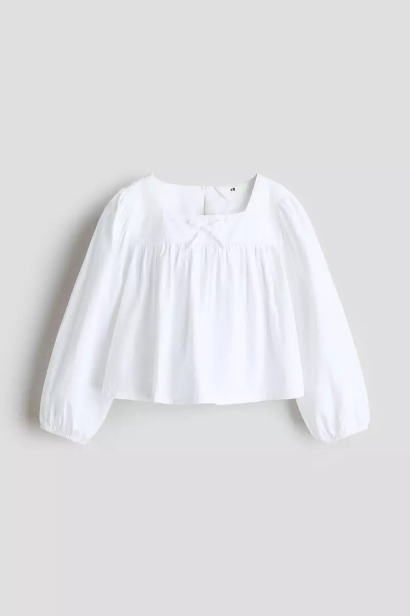 Bow-detail cotton seersucker blouse