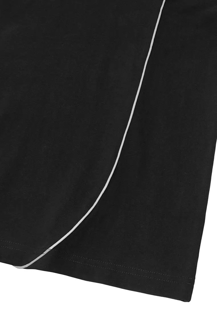 DRUM S. 3D Embroidery Pipping Raglan Oversized Tee- Black