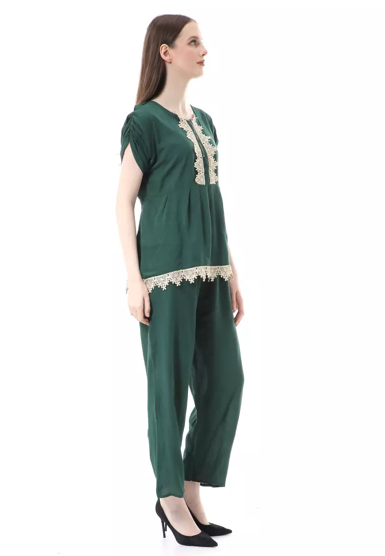 Zemira Piyama One Set Atasan Bawahan Wanita High Quality - Hijau Botol