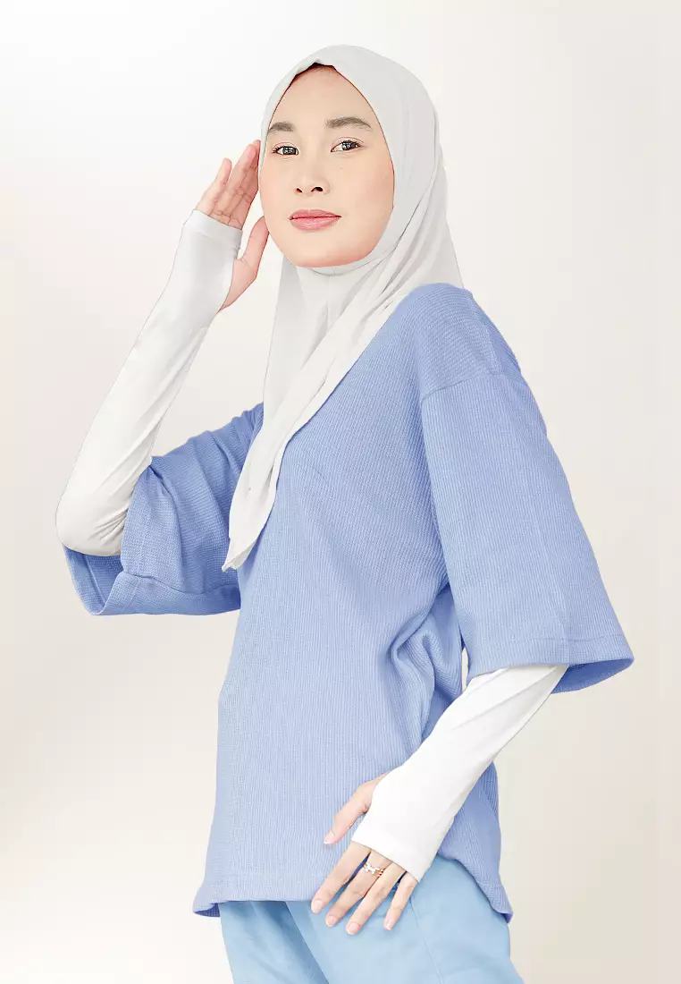 Zelena - Waffle Tshirt Basic | Kaos Waffle | Atasan Casual Sporty - Placid Blue