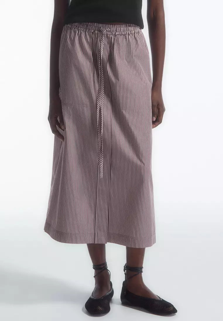 Drawstring Waist Midi Straight Skirt