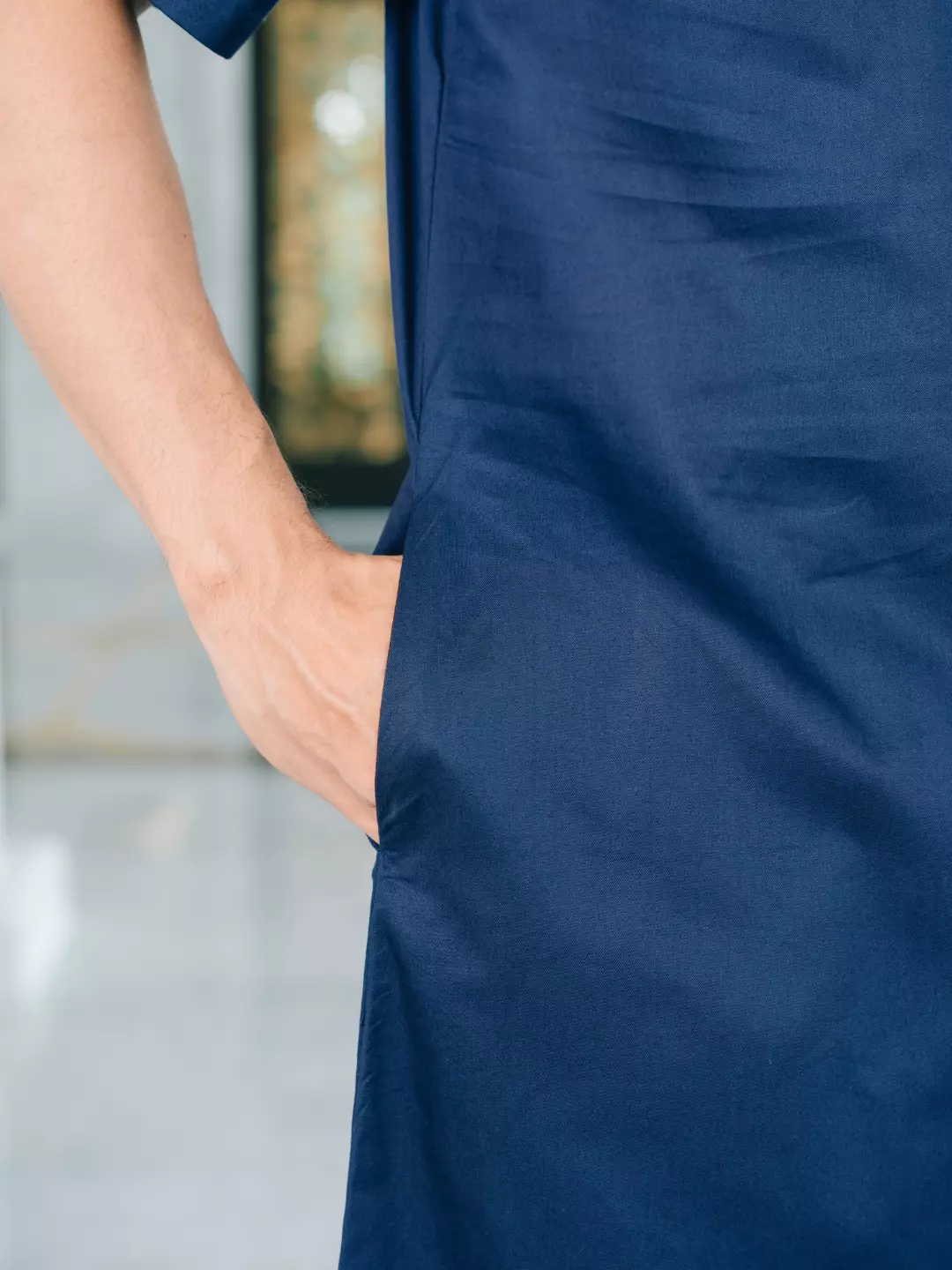 Adyatma Baju Koko Jubah Gamis Pria COTTON COMBED TWILL Navy Blue Regular Fit Baju Muslim Pria Lengan Pendek