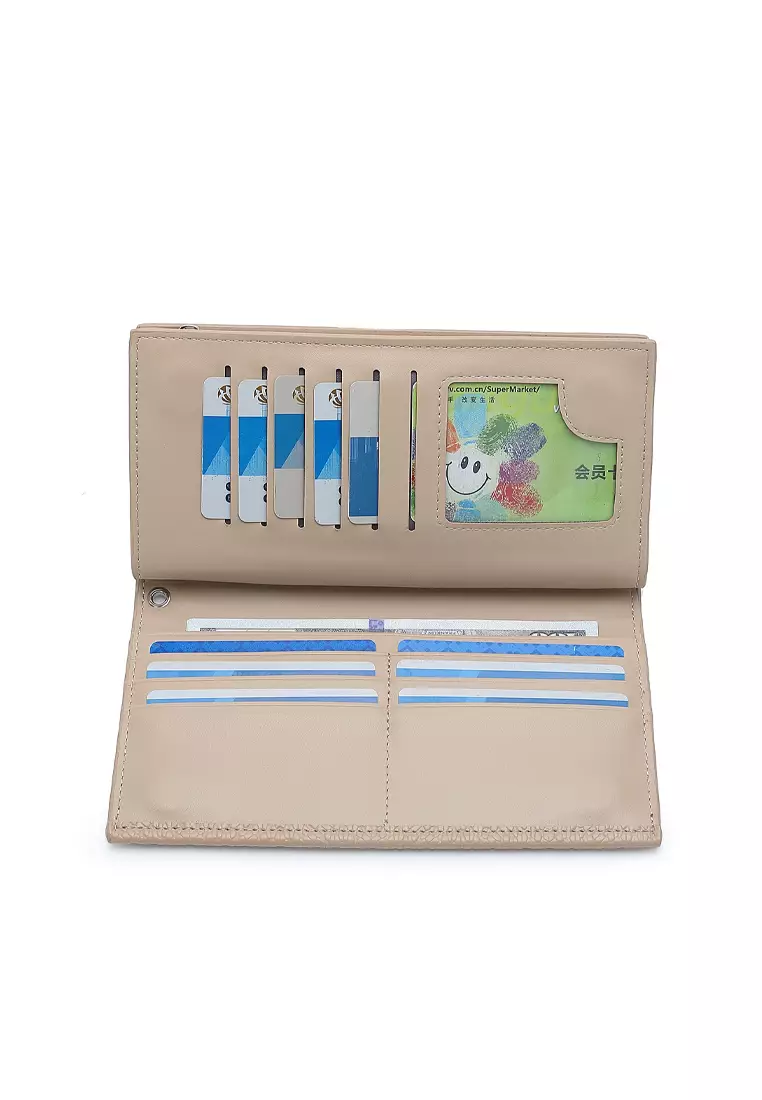 Women's Bi Fold Long Wallet / Long Purse - Khaki