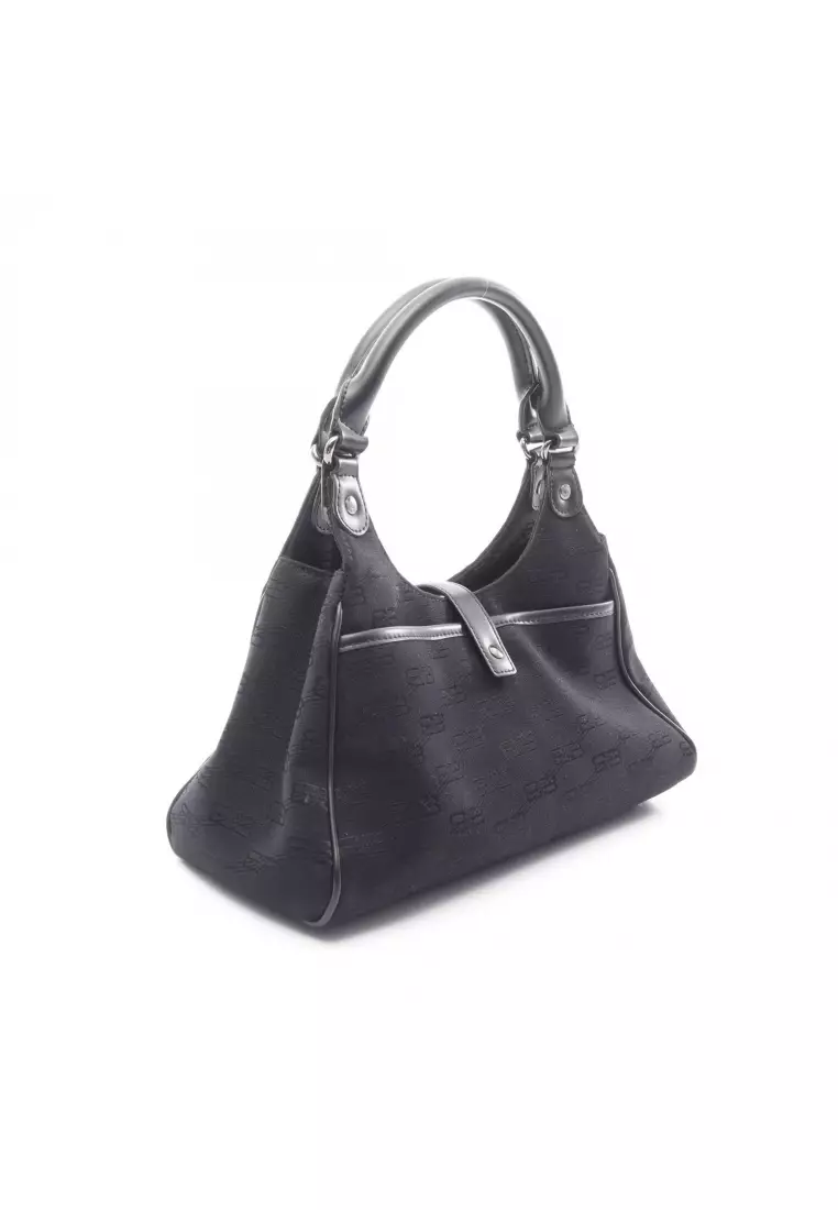 Pre-Loved BALENCIAGA BB monogram Handbag canvas leather black