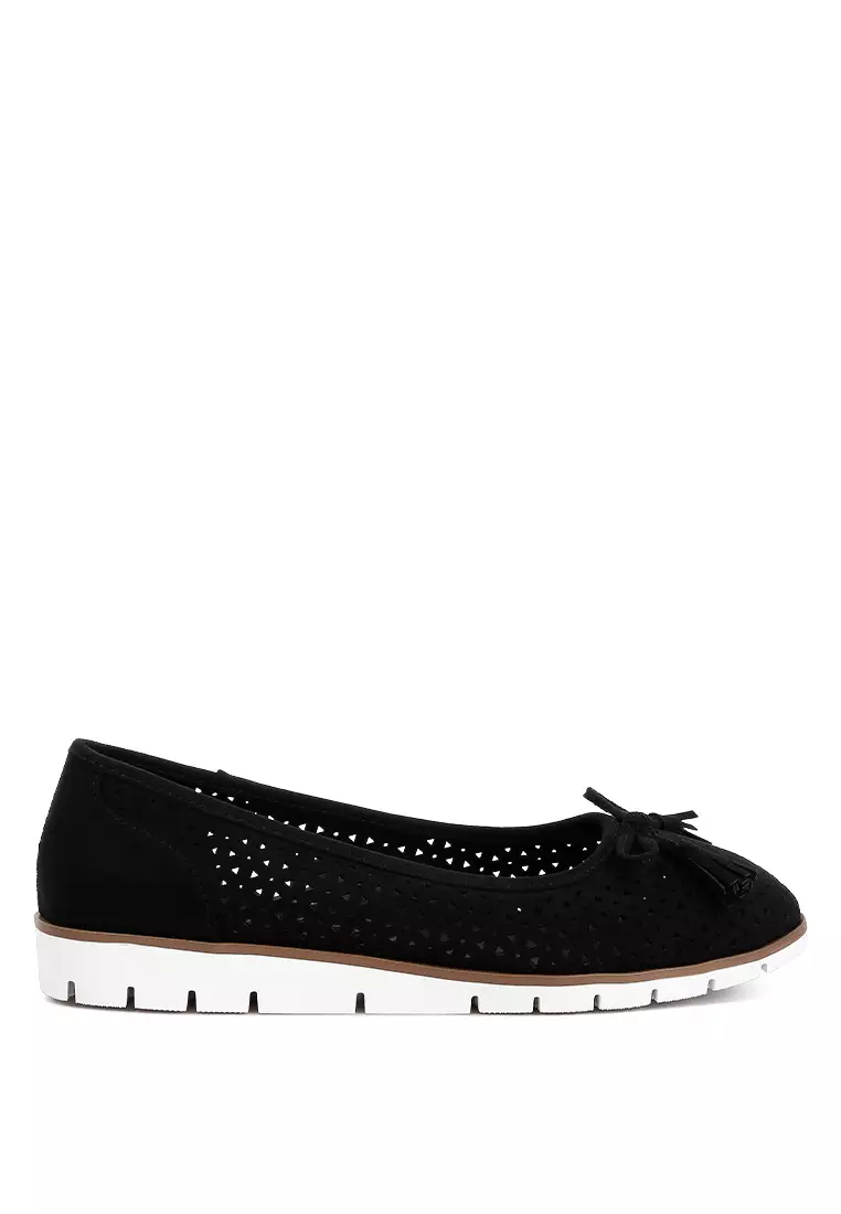 Discount on London Rag  shoes - SKU: Black Perforated Ballerinas
