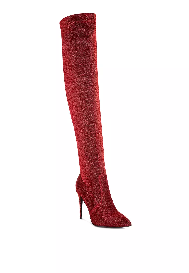 Red glitter thigh sales high boots