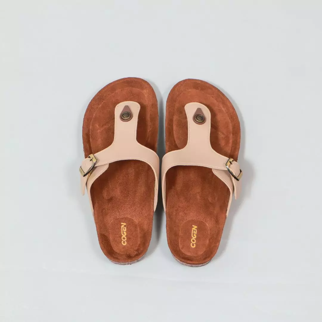 Cogen Sandal Jepit Pria Sendal Kulit Birken Vintage - Vester Creme