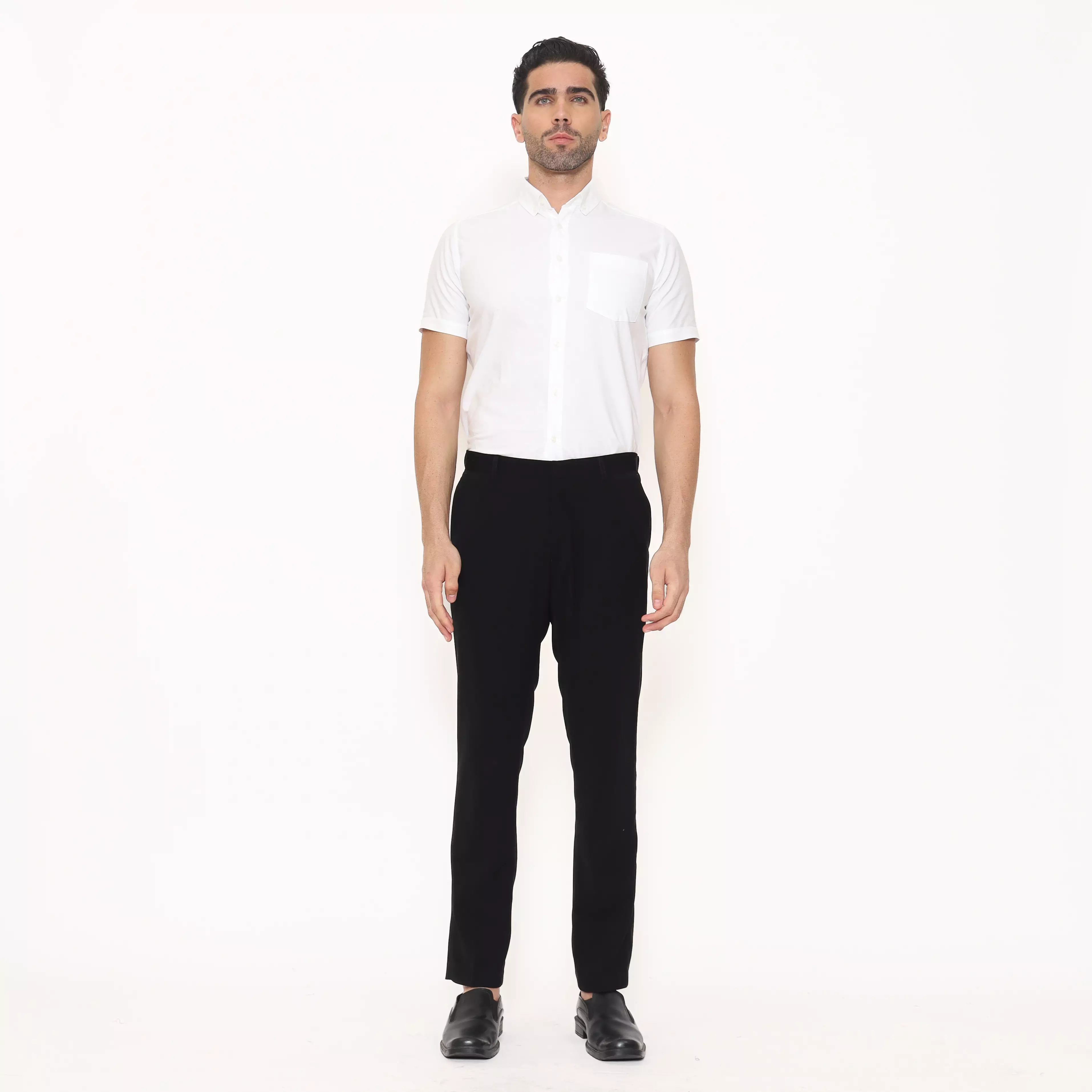 Lawell Celana Panjang Pria Formal – BERNARD-R | Jet Black | Motif Salur Halus | Regular | Polyester