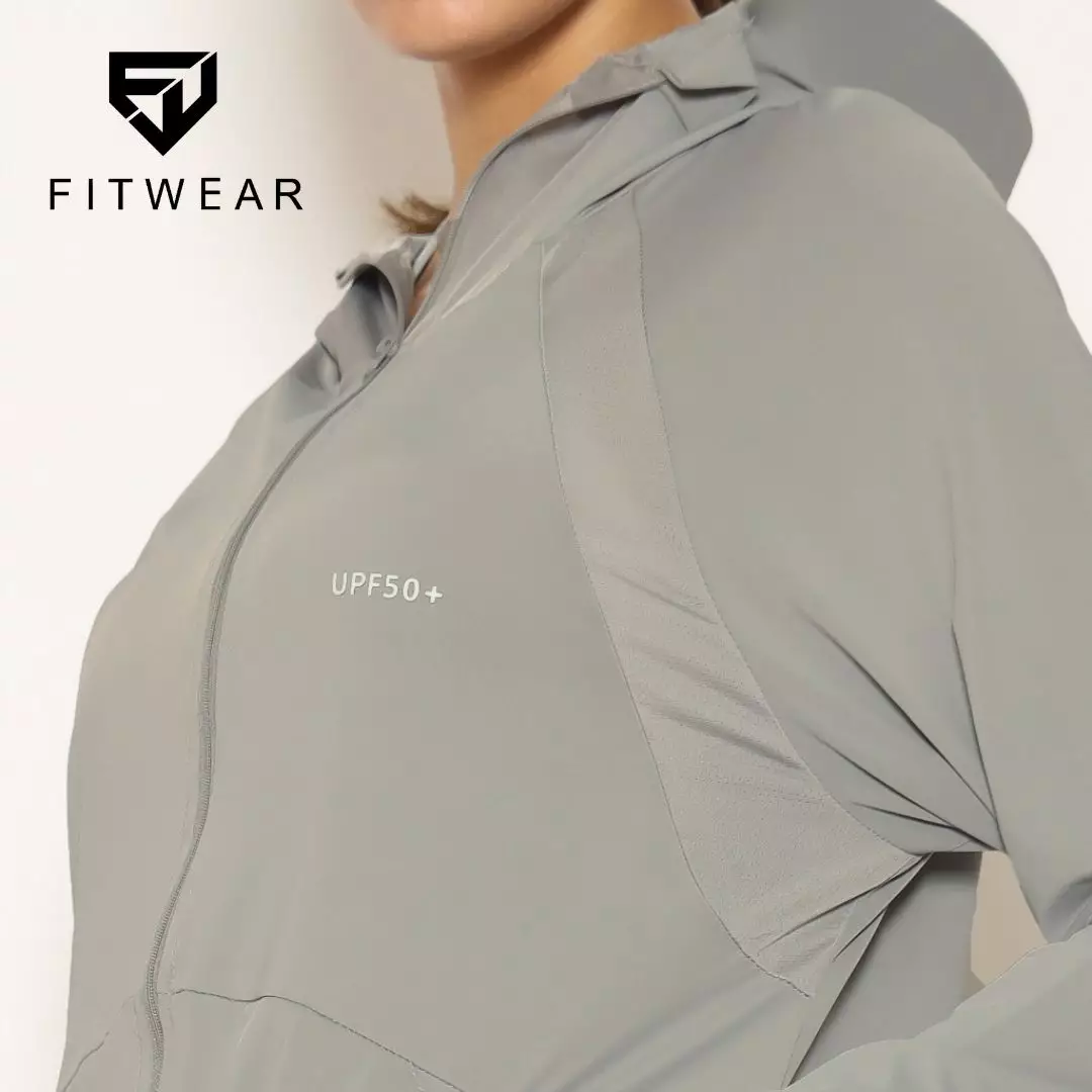 Fitwear - Jaket Olahraga Wanita DRYFIT OVERSIZE ELIZABETH UV FRONT POCKET - SMOKE GRAY