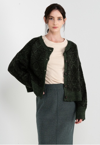 LOWRYS FARM green Patterned short knit pullover CAFE5AA9465857GS_1