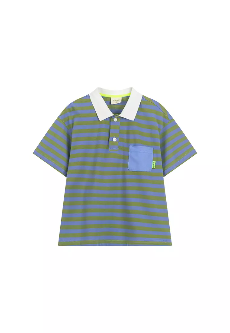 Multiercolour Striped Polo T-Shirt With Front Pocket
