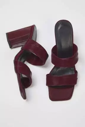 Burgundy Double Band Women's Block Heels Slippers Takss25To00102
