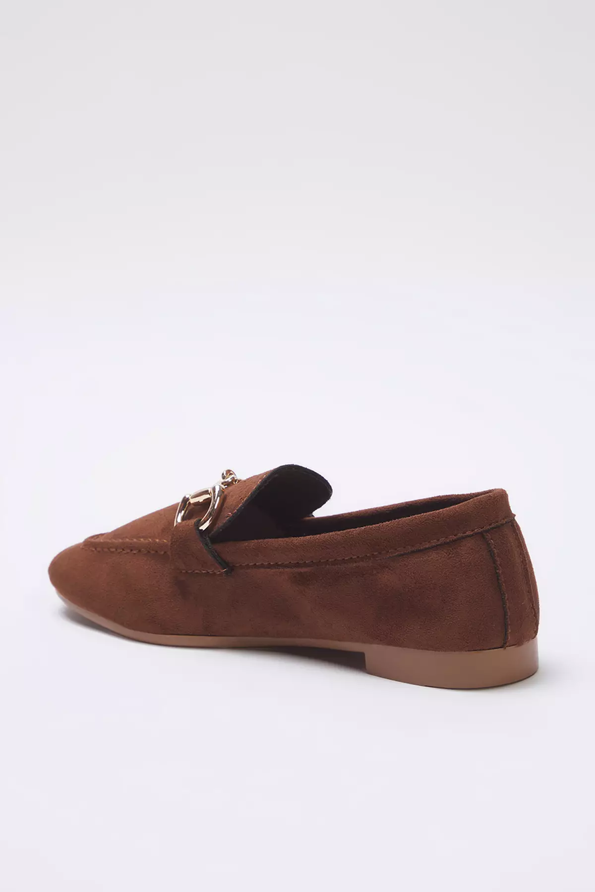 Dark Brown Suede Accessory Detailed Women's Loafer Shoes Takss25La00000
