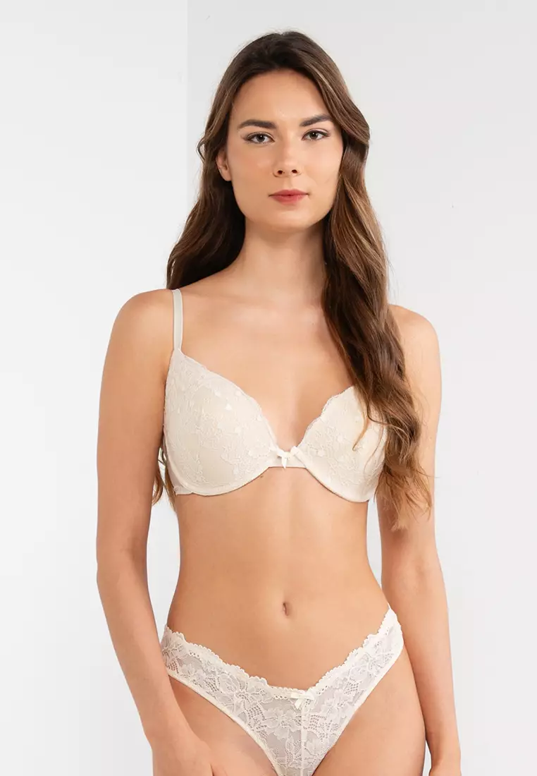Kelly white cupless bra and high waist lace knicker set