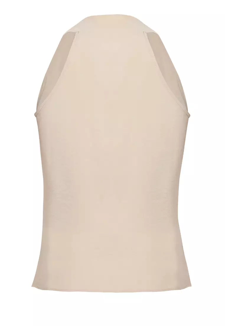 Beige Double Breasted Woven Blouse