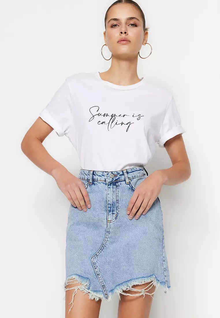 Buy Trendyol Ripped Denim Skirt 2025 Online ZALORA